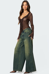 Sheer Mesh Ruffled Top