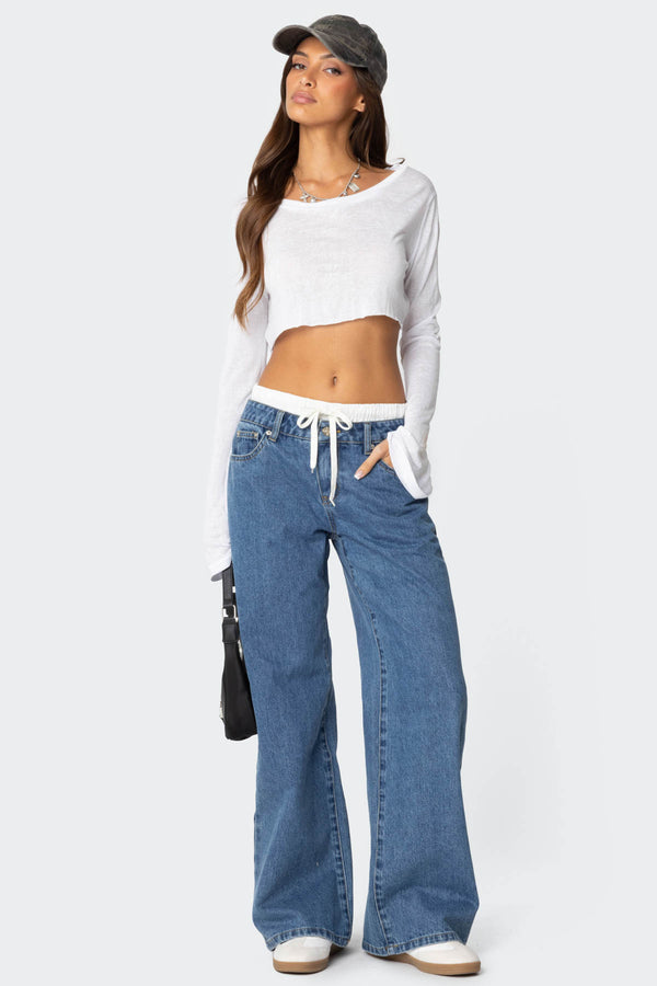 Boxer Detail Low Rise Baggy Jeans view 1