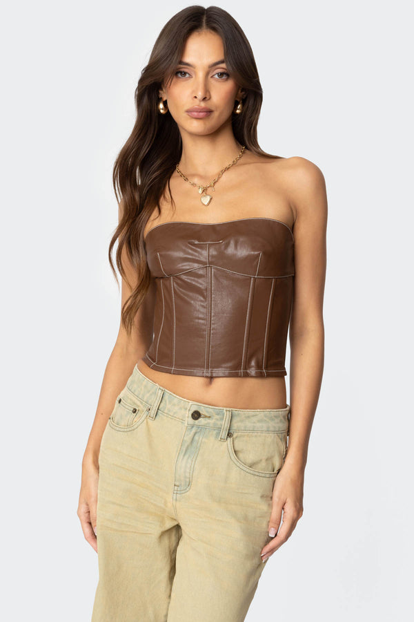 Moss Faux Leather Lace Up Corset view 1