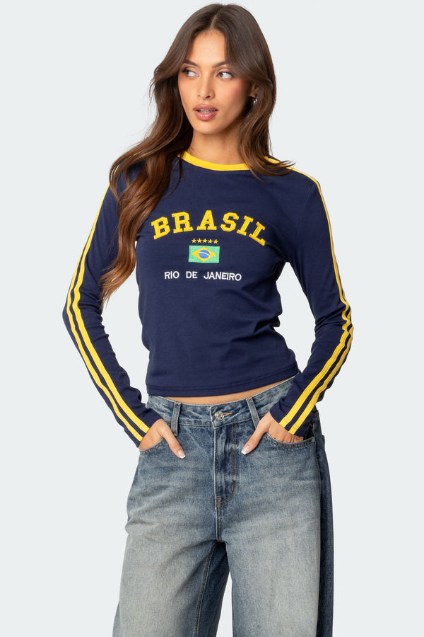 Brasil Embroidered Long Sleeve T Shirt view 1