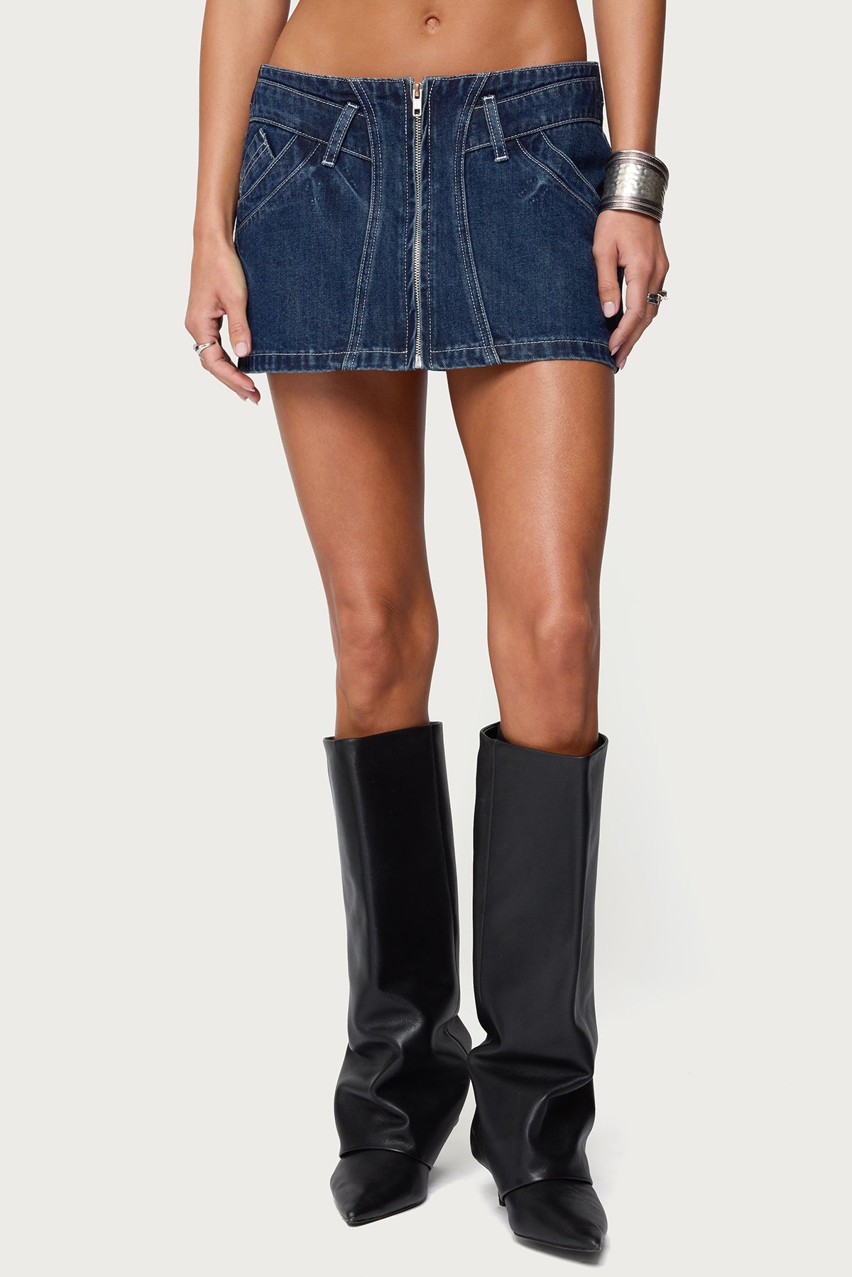Sharlo Zip Up Denim Mini Skirt