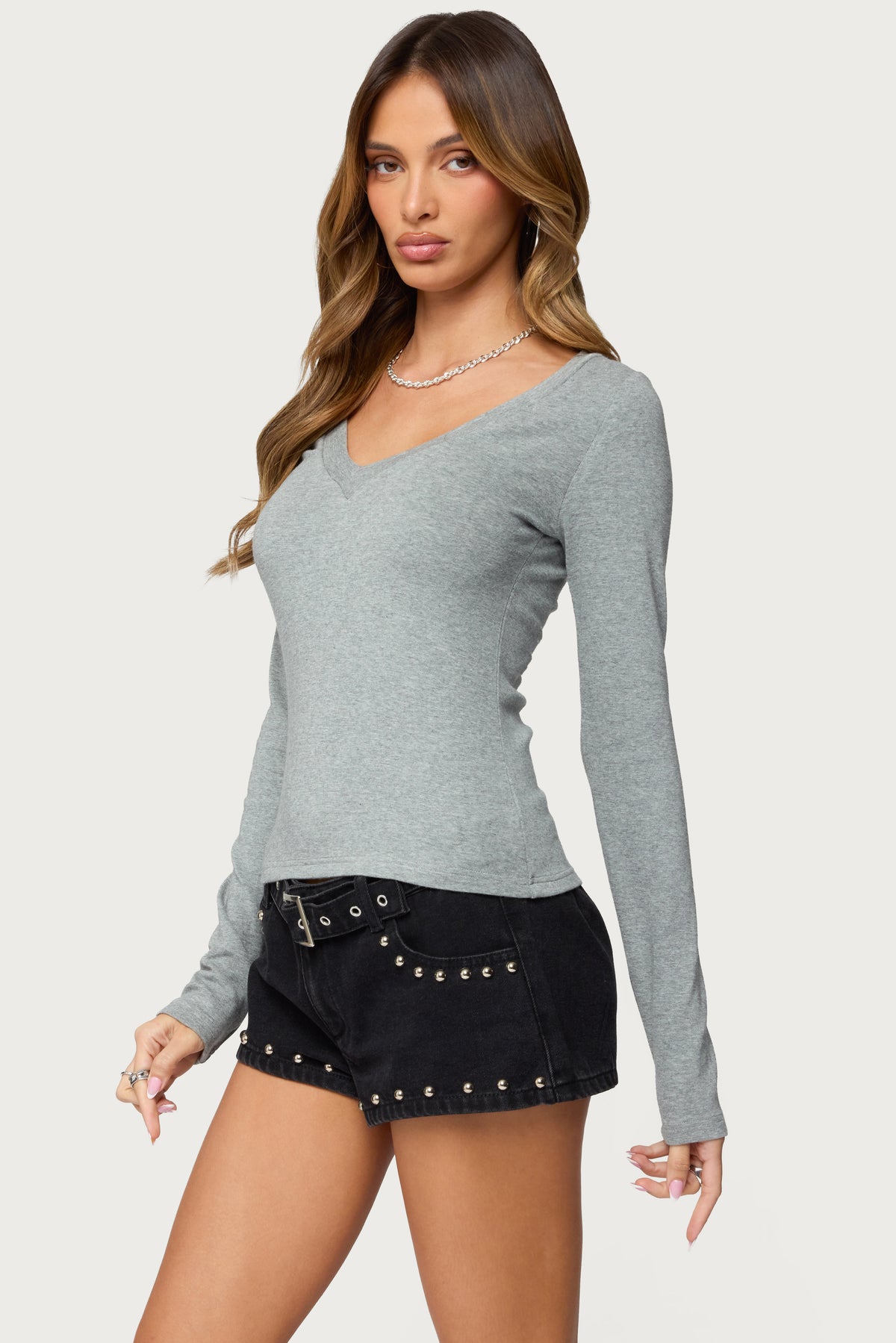 Larna V Neck Ribbed T Shirt