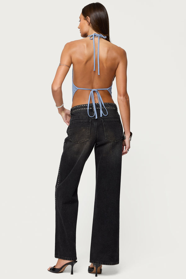 Zenya Backless Cowl Neck Halter Top view 2