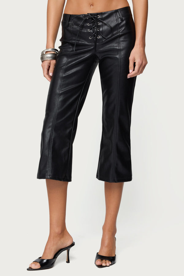 Lexy Faux Leather Flared Capri Pants view 2