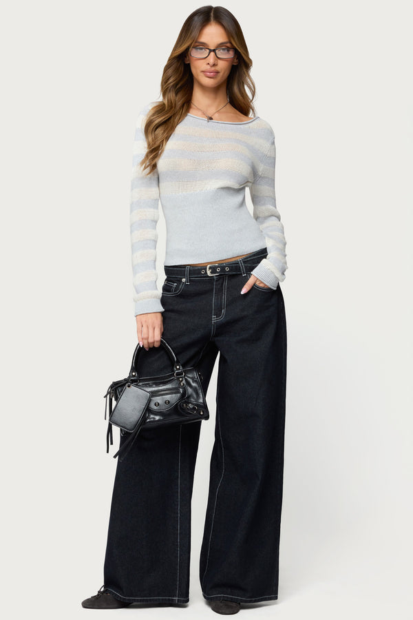 Cornella Boat Neck Striped Knit Top view 2