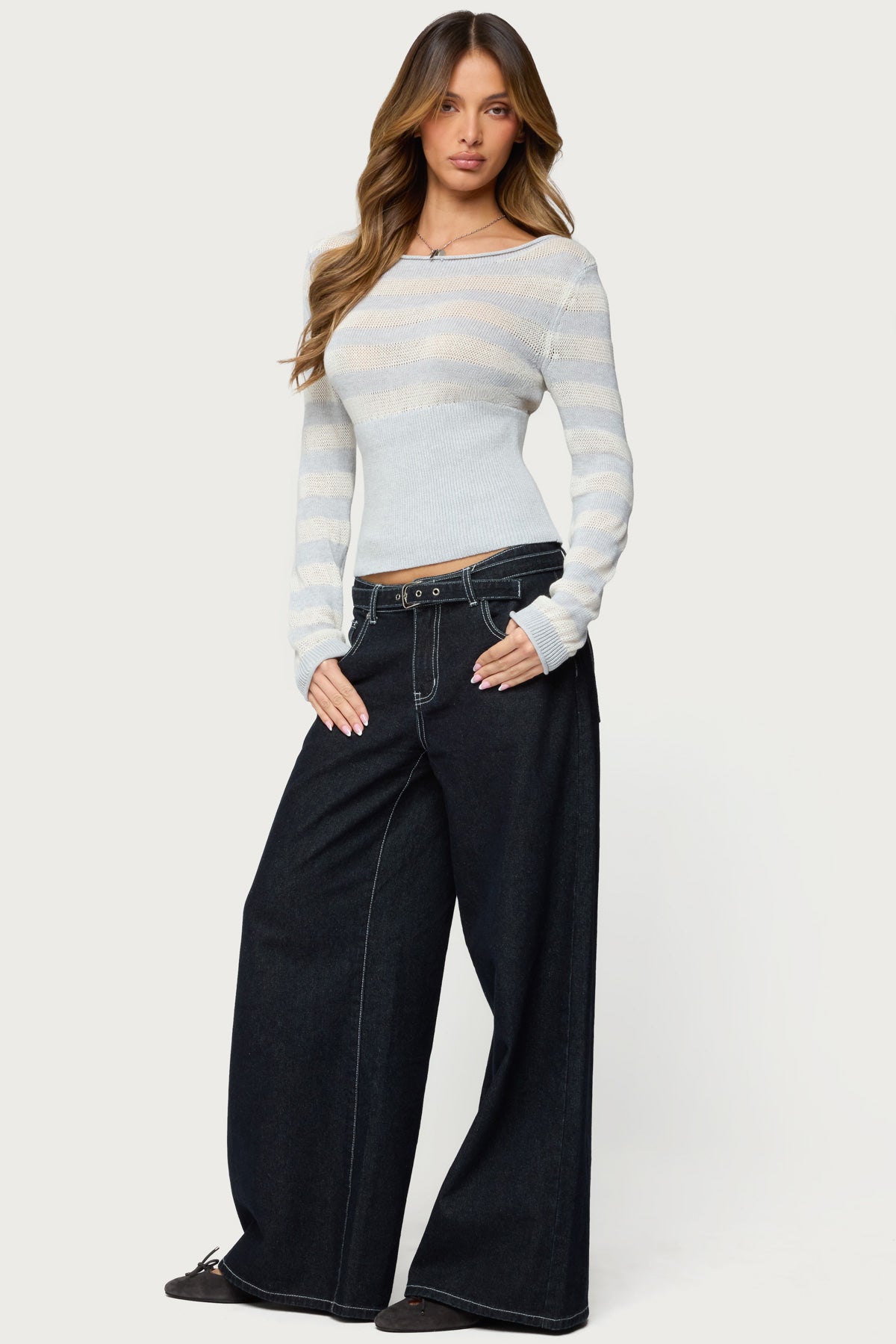 Cornella Boat Neck Striped Knit Top