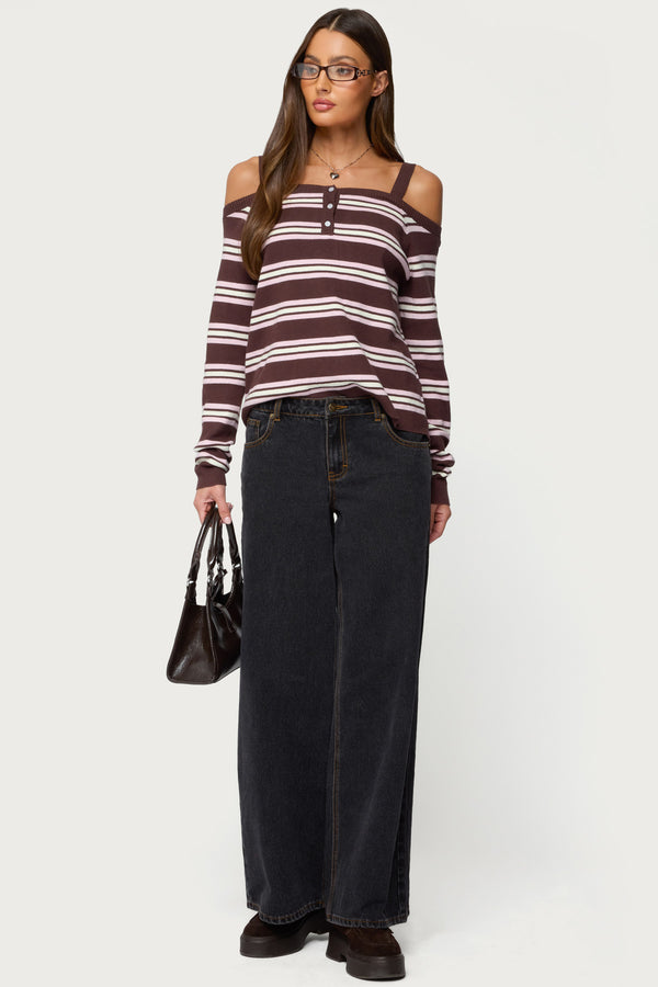 Shyla Off Shoulder Striped Knit Top view 2