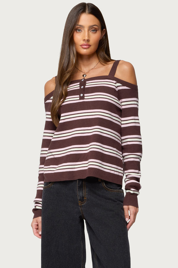 Shyla Off Shoulder Striped Knit Top view 1