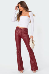 Luna Faux Leather Mid Rise Flared Jeans