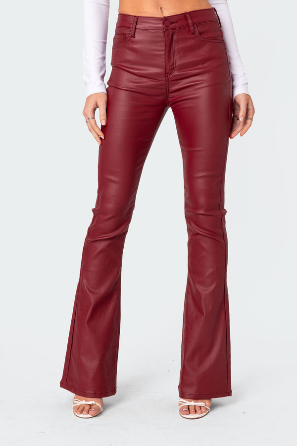Luna Faux Leather Mid Rise Flared Jeans view 2