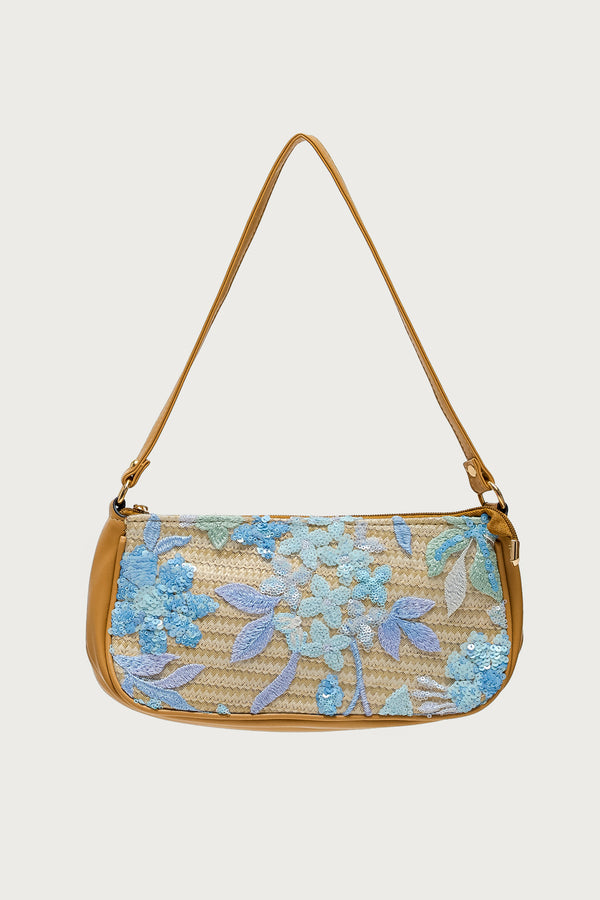 Sequin & Embroidered Straw Bag view 2