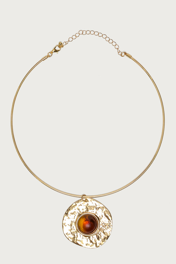 Textured Pendant & Stone Necklace view 2