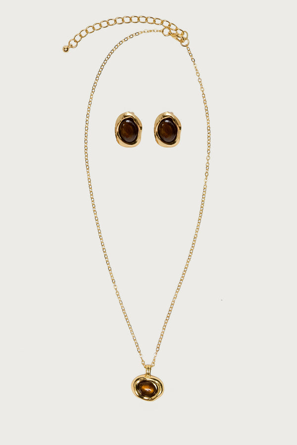 Abstract Oval Pendant Necklace & Earring Set view 2