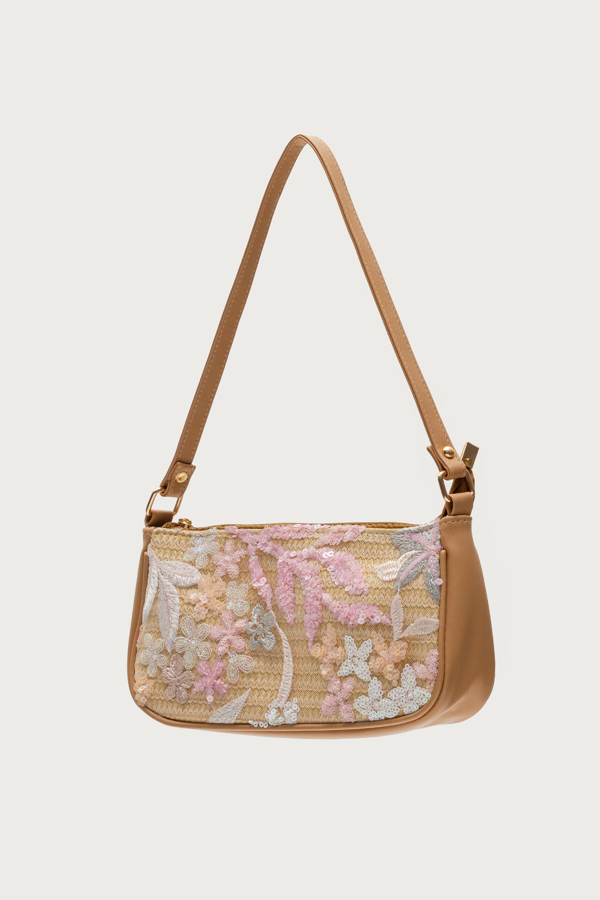 Sequin & Embroidered Straw Bag