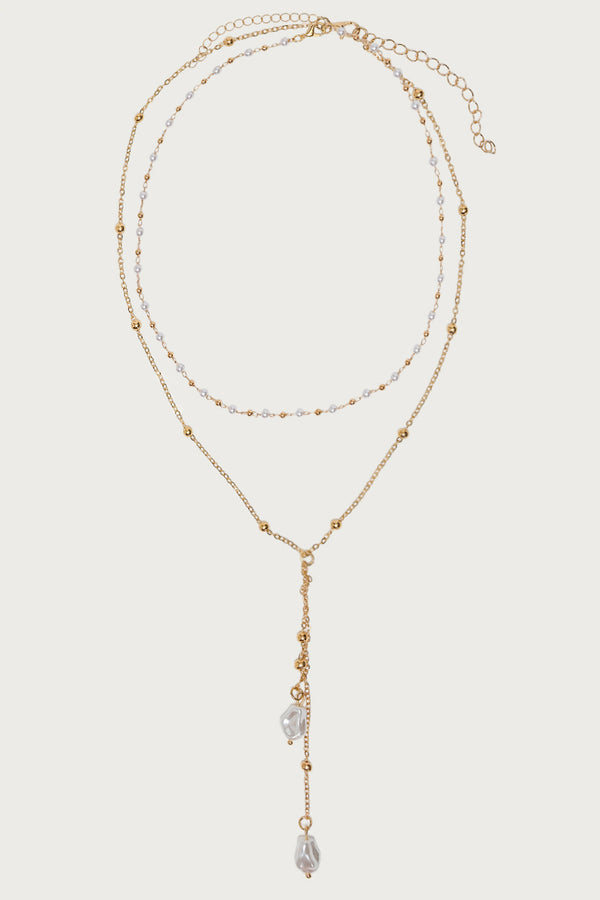Faux Pearl Cascading Necklace Set view 2