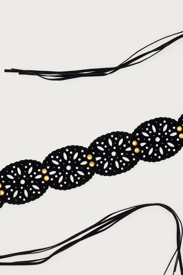 Studded Faux Suede Tie Belt view 2