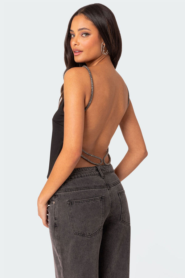 Karli Rhinestone Strap Open Back Top view 1