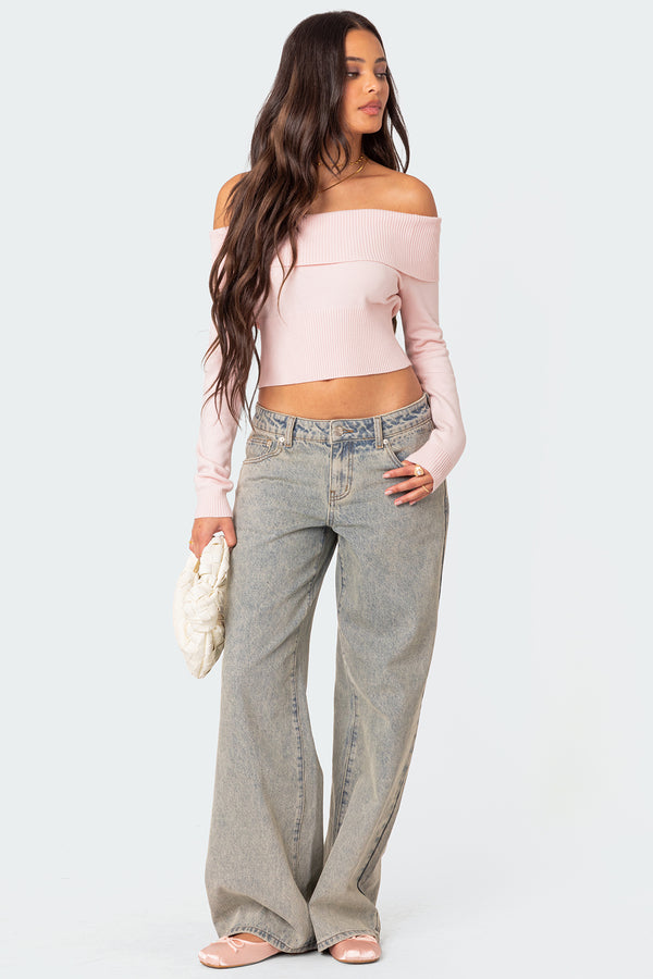 Minnie Cropped Fold Over Knit Top view 2