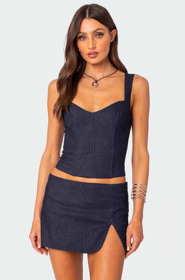 Jemma Lace Up Denim Corset view 1