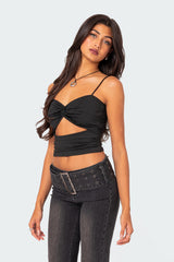 Twist Front Gathered Cut Out Tank Top