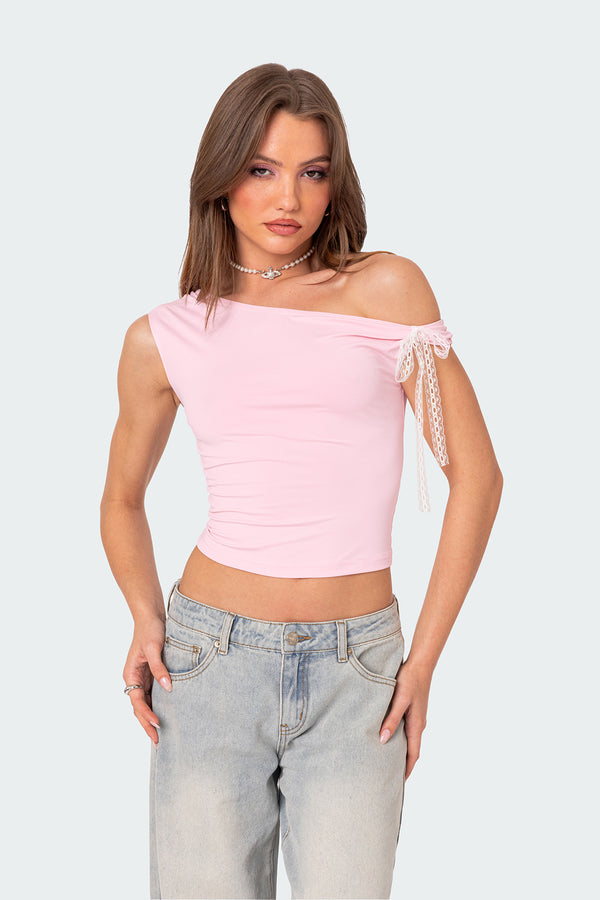 Lace Bow Asymmetric Top view 2