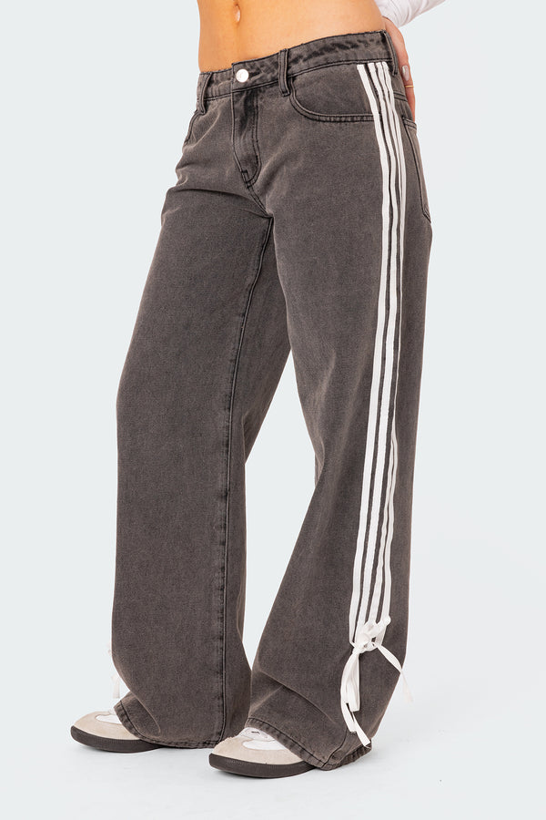 Ribbon Washed Low Rise Baggy Jeans view 2