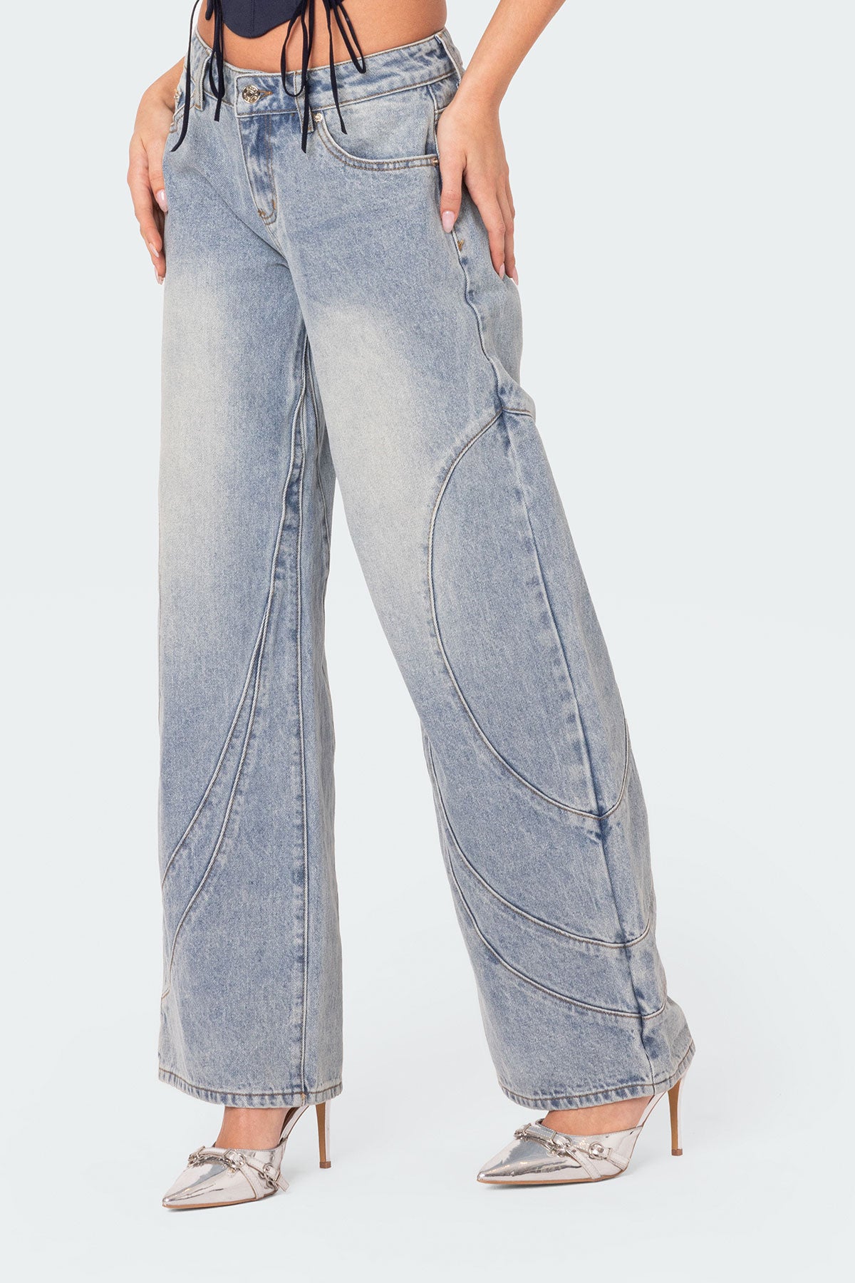 Oaklynn Stitch Detail Low Rise Baggy Jeans