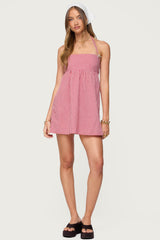 Rina Gingham Halter Mini Dress