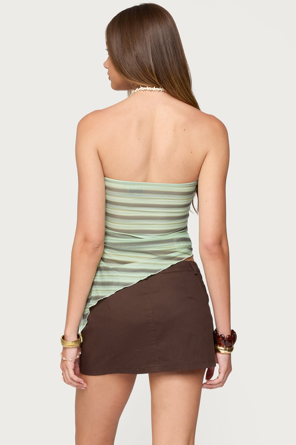 Sari Striped Strapless Asymmetric Top