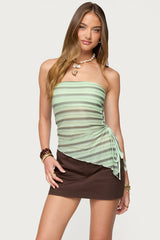 Sari Striped Strapless Asymmetric Top