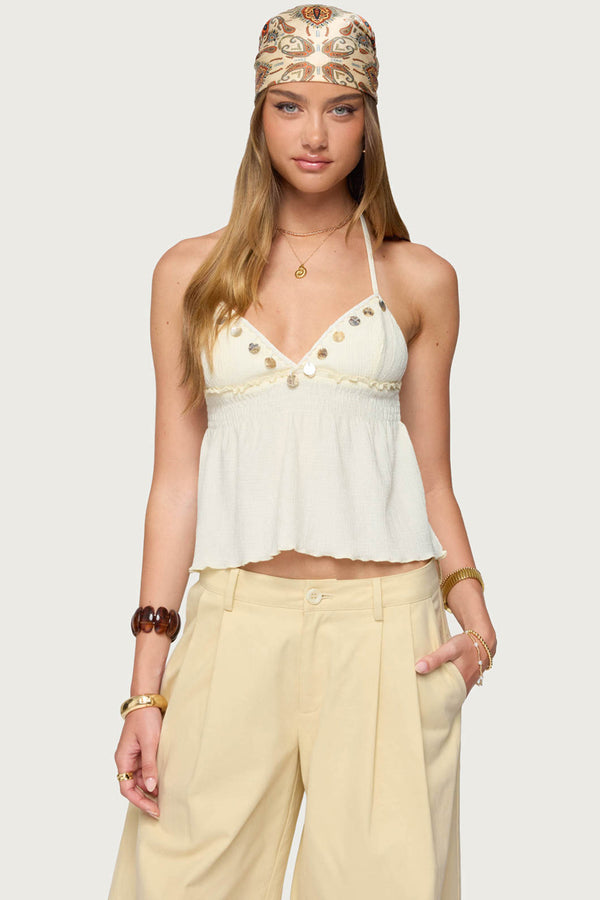 Textured Iridescent Babydoll Halter Top view 1