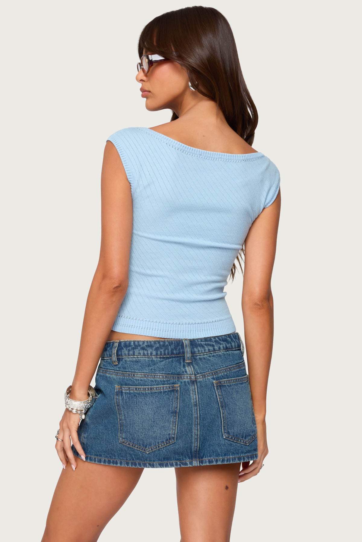 Jarah Pointelle Knit Boat Neck Top