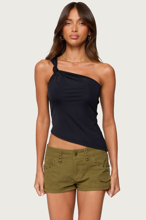 Knotted One Shoulder Asymmetric Top view 1