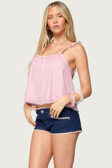 Ruffle Mesh Babydoll Tank Top