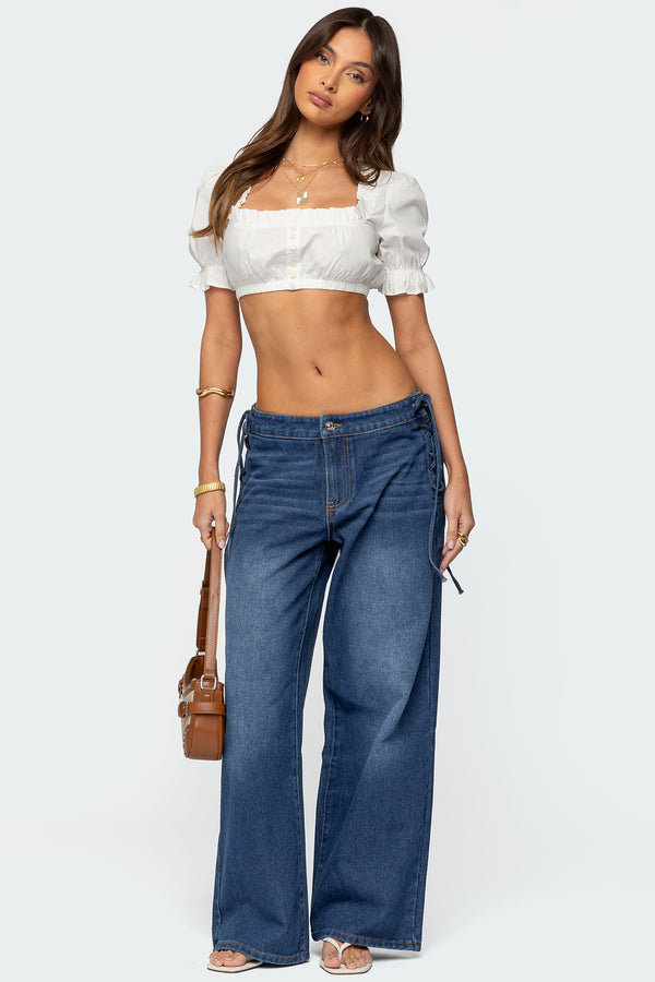 Katt Lace Up Low Rise Baggy Jeans view 1