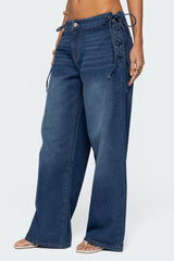 Katt Lace Up Low Rise Baggy Jeans