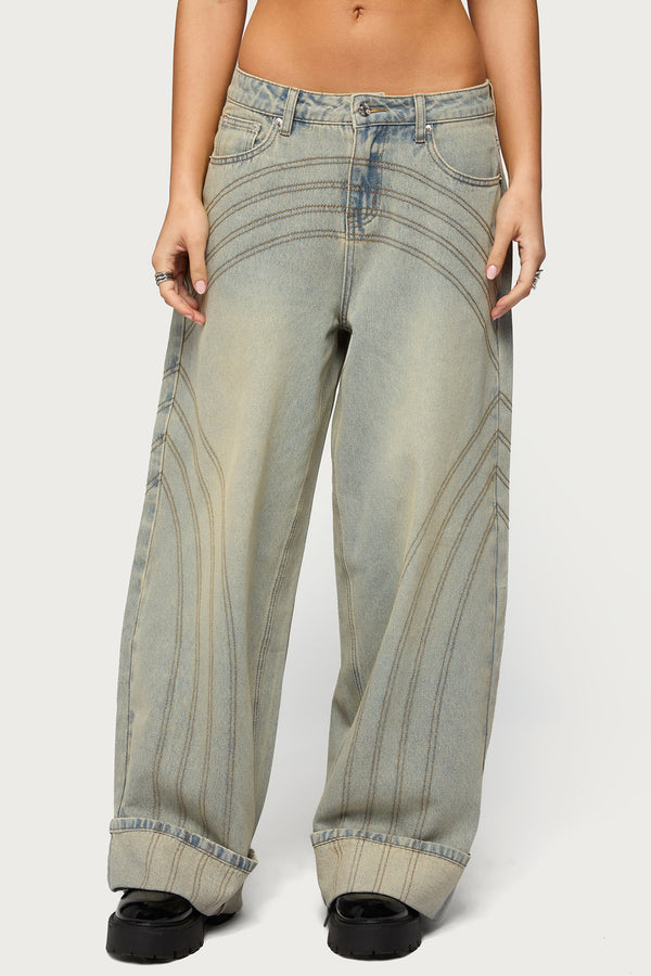 Cuffed Low Rise Baggy Jeans view 2