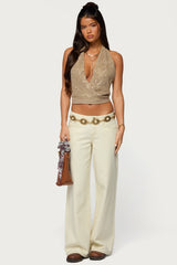 Sequin Crochet Backless Halter Top