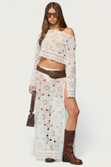 Milana Slit Sheer Lace Maxi Skirt