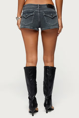 Whitlie Contrast Stitch Denim Micro Shorts