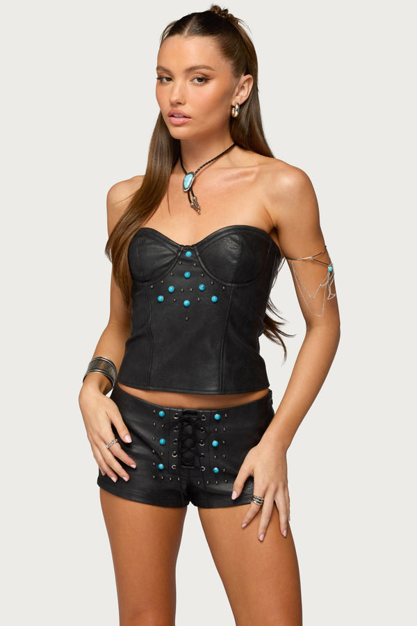 Jessica Cupped Faux Leather Strapless Top view 2