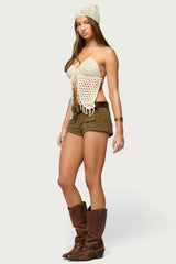 Maggie Bead Split Front Backless Crochet Top