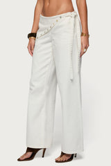 Button Foldover Low Rise Baggy Jeans