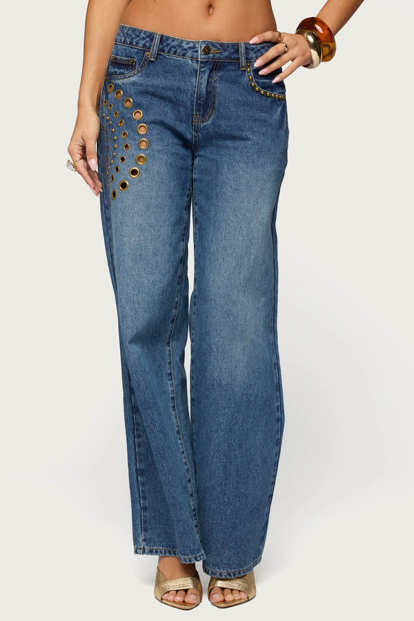 Monika Stud & Grommet Low Rise Baggy Jeans view 2
