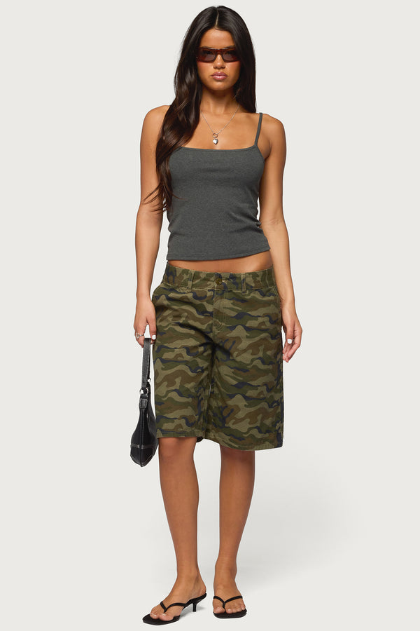 Camo Denim Low Rise Bermuda Shorts view 1