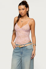 Nolyn Sheer Lace V Neck Bodysuit