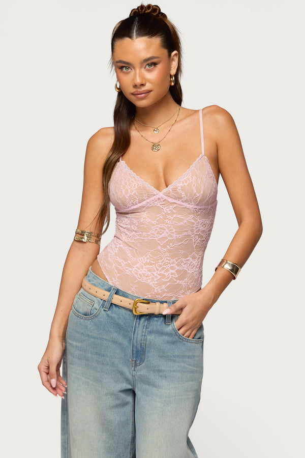 Nolyn Sheer Lace V Neck Bodysuit view 1