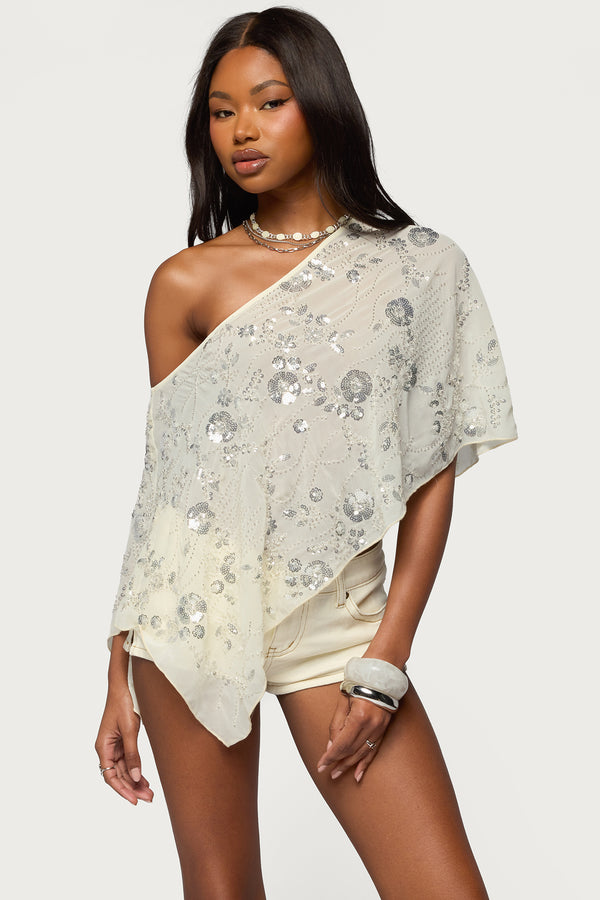 Triana Bead & Sequin Chiffon Poncho view 1