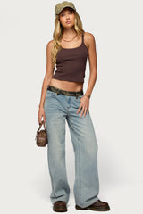 Camo Waist Low Rise Baggy Jeans