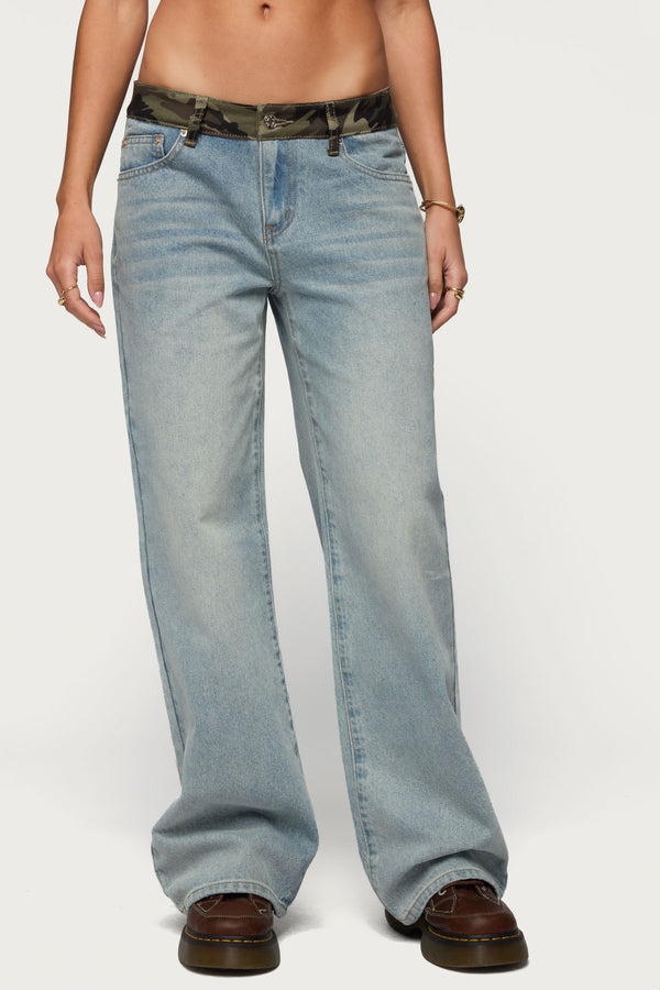 Camo Waist Low Rise Baggy Jeans view 2